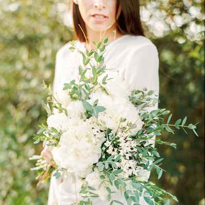 Outdoor white peony wedding bouquet