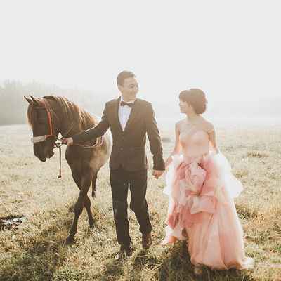 Outdoor pink long wedding dresses