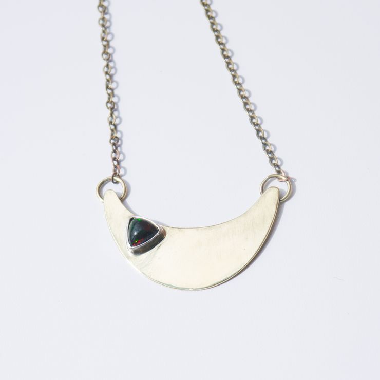 Black Opal Trillion Brass Necklace