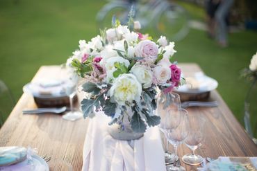 Outdoor white wedding floral decor
