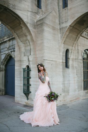 Pink outdoor long wedding dresses