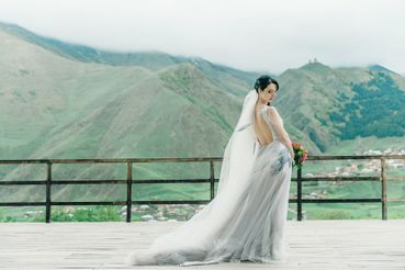 Grey outdoor long wedding dresses