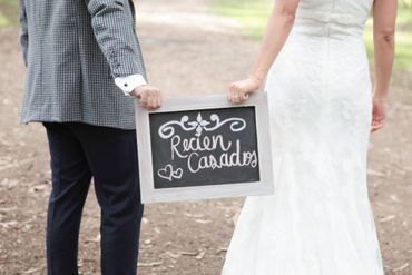 White outdoor wedding signs
