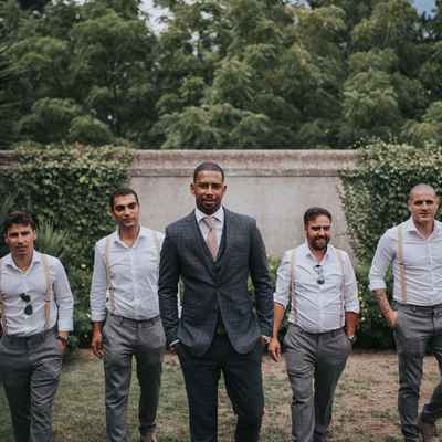 White outdoor groom style