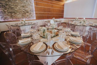 White wedding reception decor