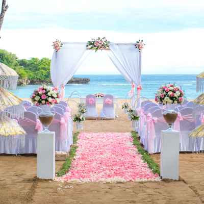 White beach wedding ceremony decor