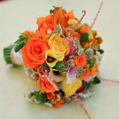 Autumn orange calla wedding bouquet