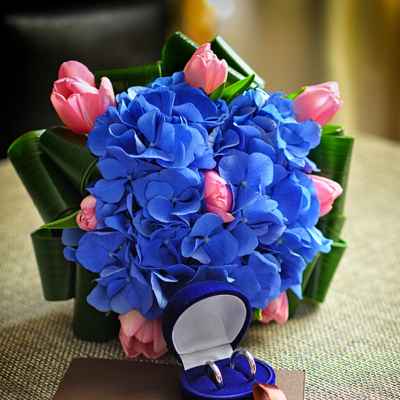 Brown hydrangea wedding bouquet