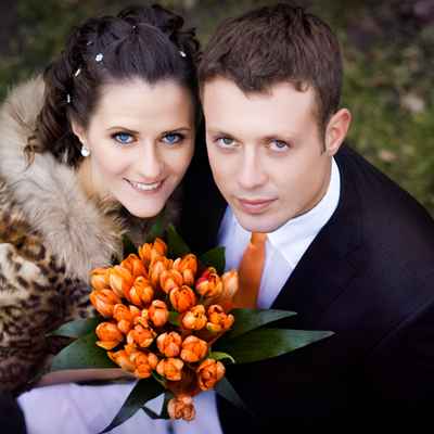 Spring orange tulip wedding bouquet
